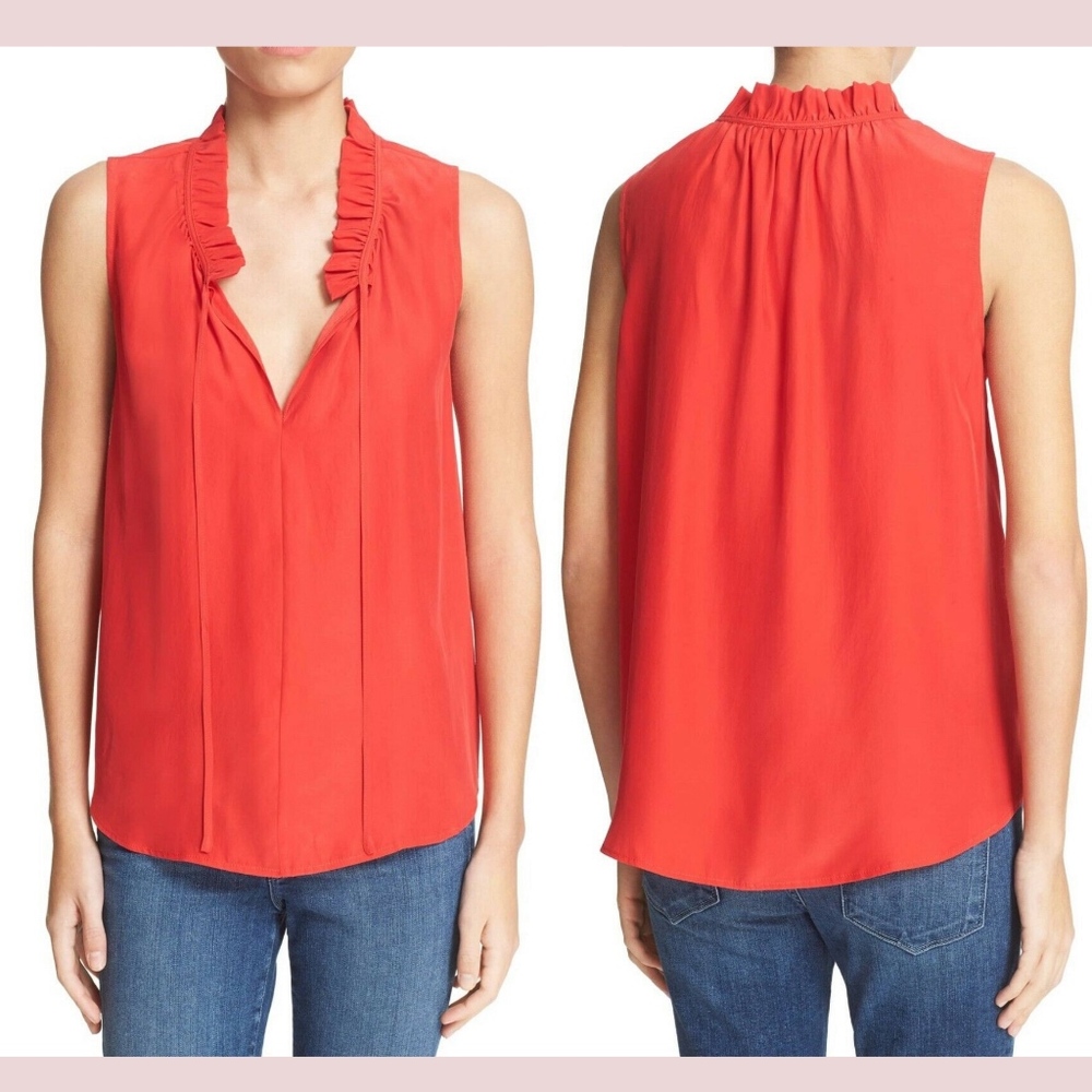 NWT $235 Frame 'Le Ruffle'‎ Sleeveless Silk Charmeuse Blouse [SZ XS ]
